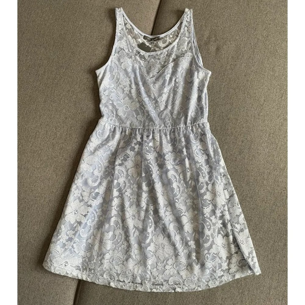 Periwinkle Blue Dress with Sweetheart Neckline and Lace Overlay- Size Medium